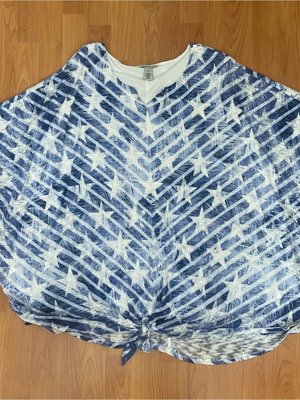 Catherine’s Blue and White Star-Print Front Tie Summer Costal Blouse Women’s 4X